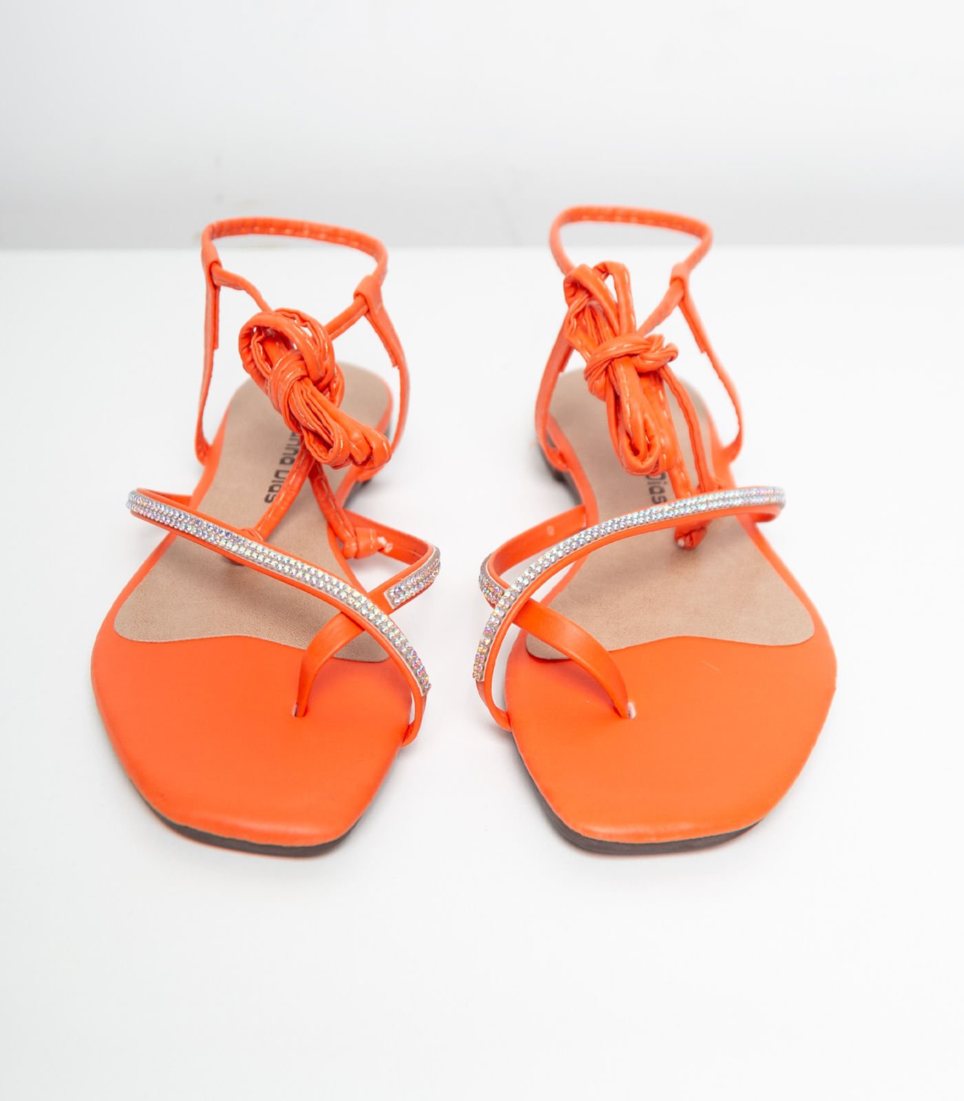 Sandália Feminina De Amarração E Strass Select Laranja Laranja 2