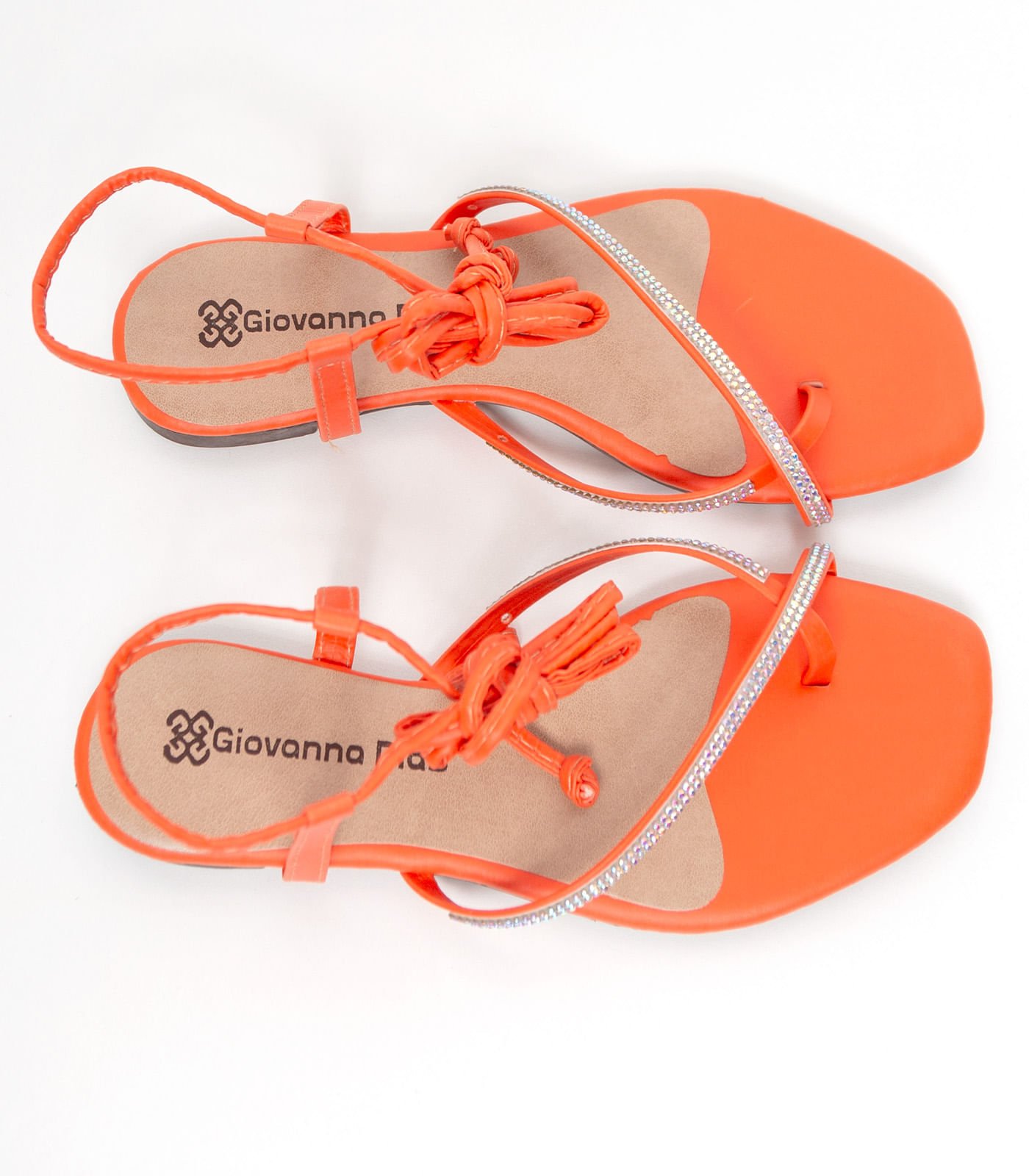 Sandália Feminina De Amarração E Strass Select Laranja Laranja 3