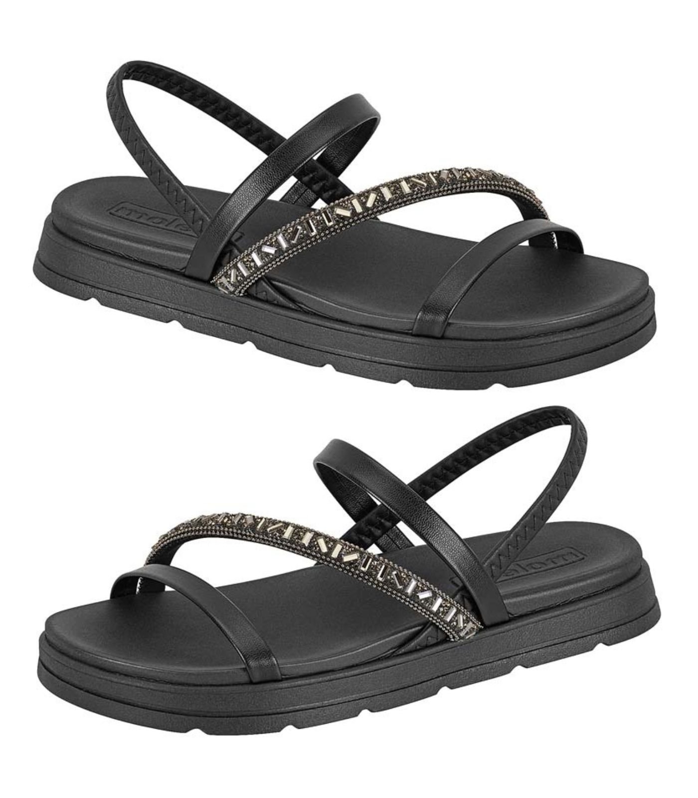 Sandália Moleca Com Tiras De Brilho E Calce Preto Preto 3