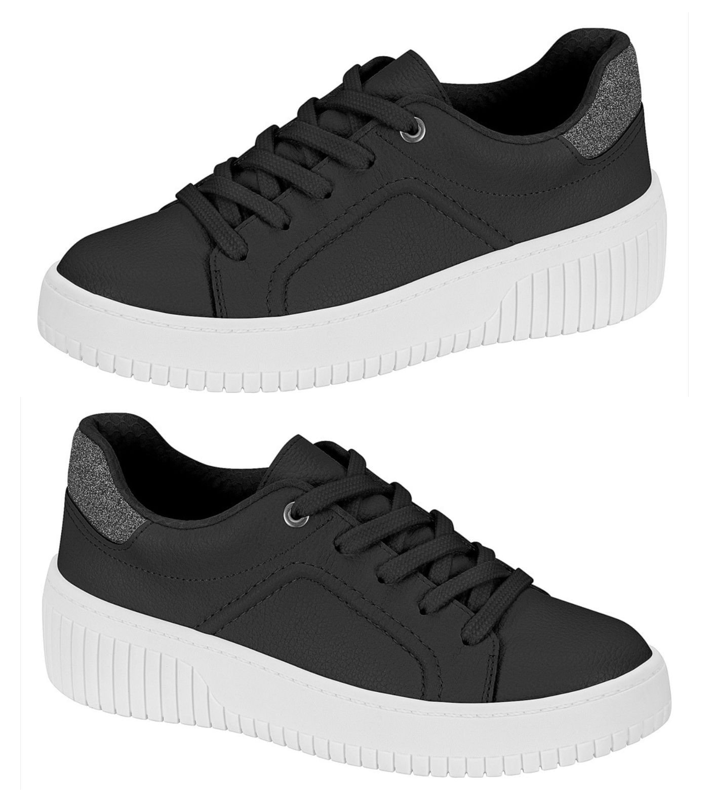 Tenis Feminino Casual Com Detalhe Brilho Beira Rio Preto Preto