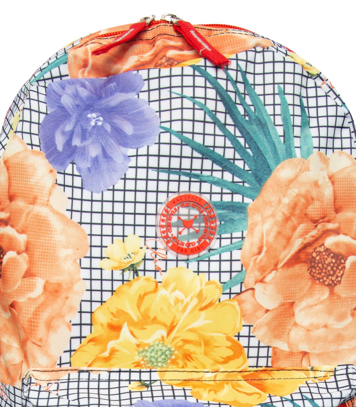 Mochila Feminina Estampa Xadrez Com Floral Clio Vermelho Vermelho 4