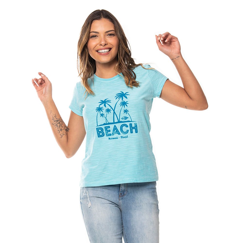Camiseta baby look feminina beach mormaii