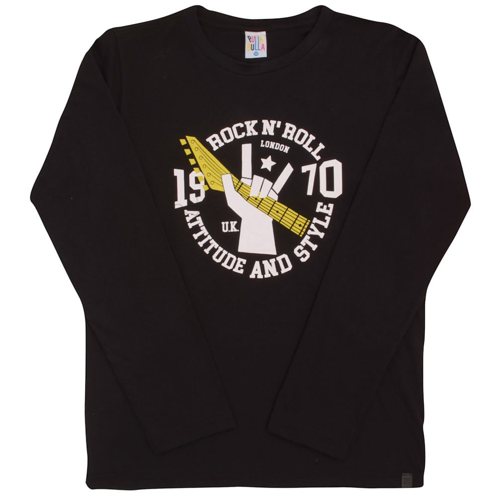 Camiseta Manga Longa Preto - Juvenil - Menino Meia Malha 45550-51
