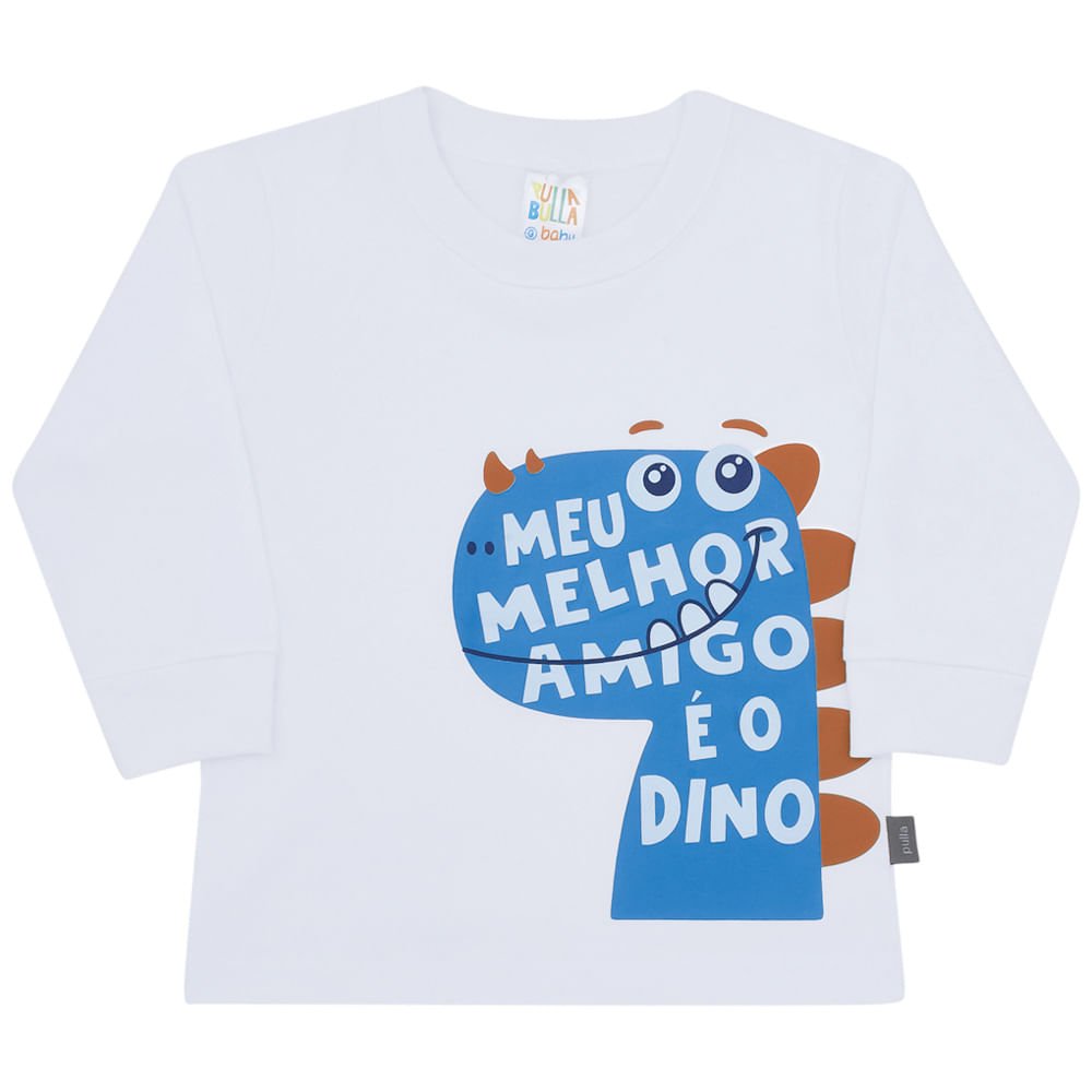 Camiseta Manga Longa Branco - Bebê - Menino Meia Malha 45253-3