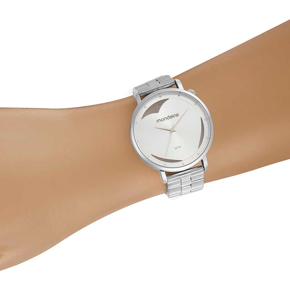 Kit Relógio Feminino Analógico com Pulseira Coração Prata Prata 4