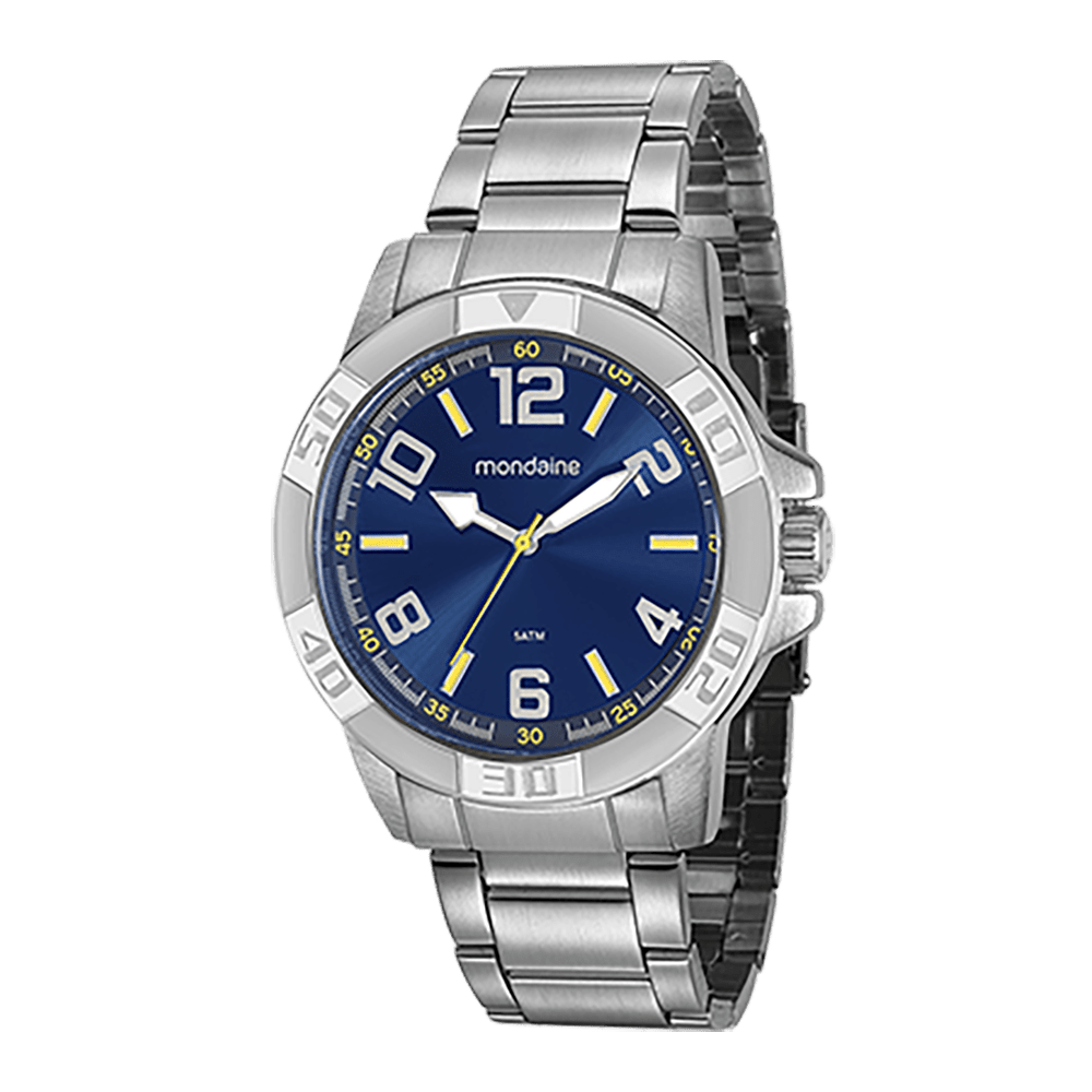 Relógio Masculino Visor Azul Metálico Prata Prata 2
