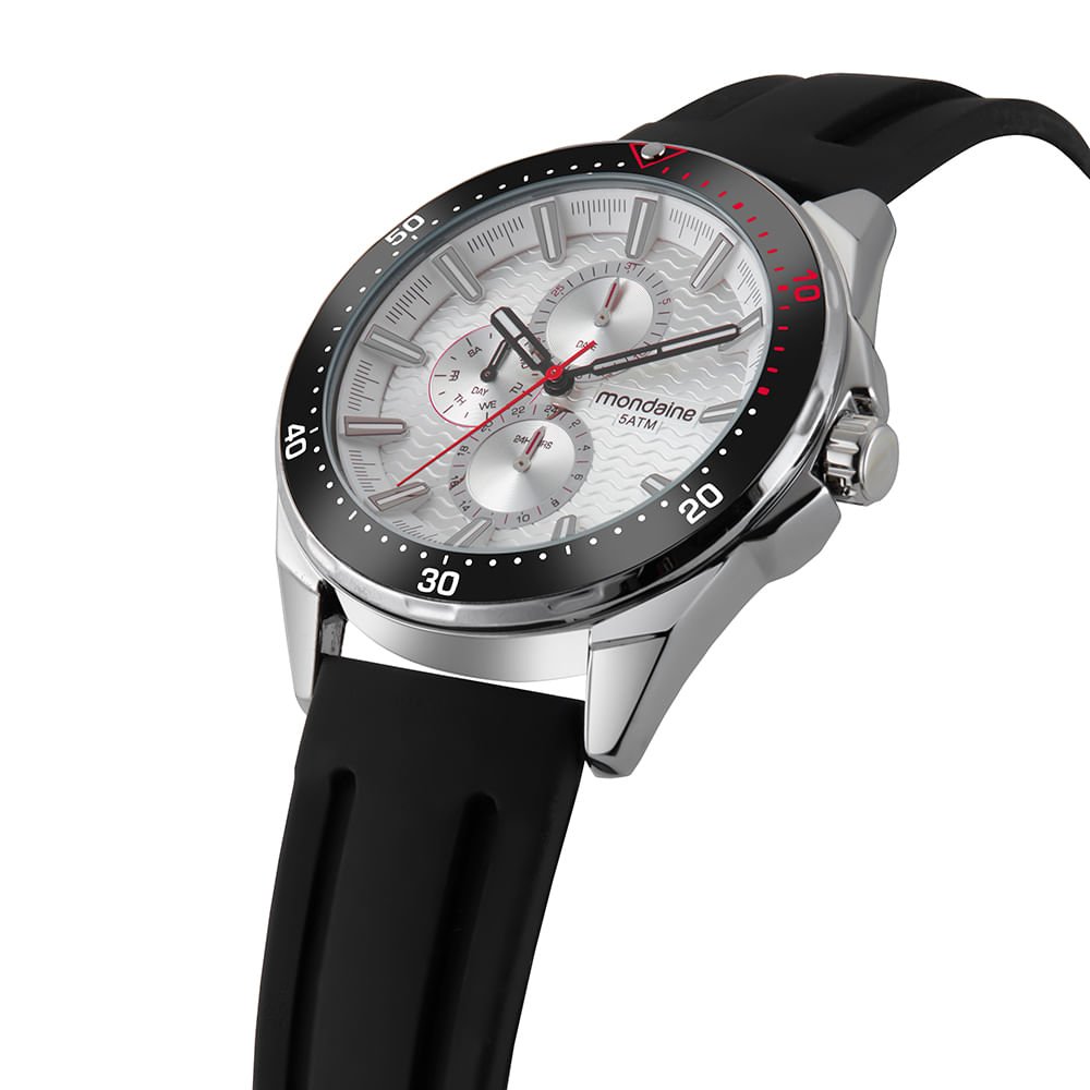 Relógio Masculino Multifunção Silicone Prata Prata 6