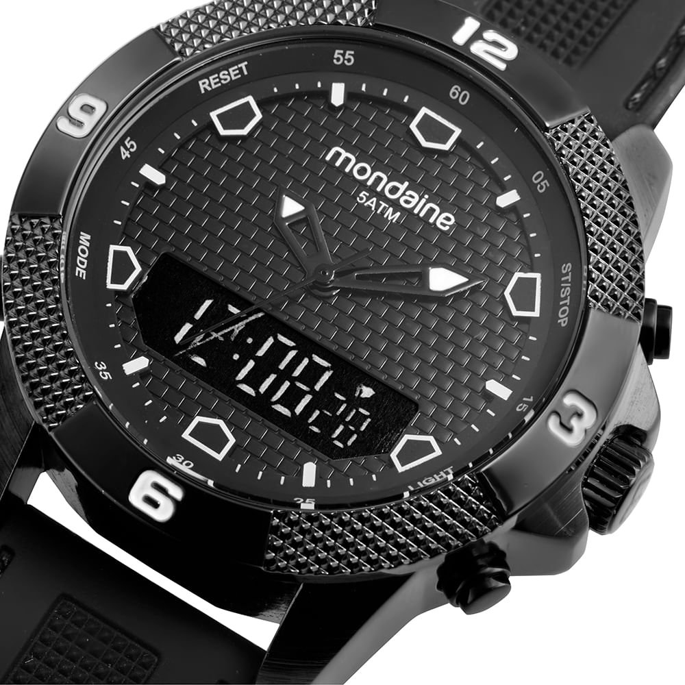 Relógio Anadigi Esportivo Silicone Cinza Preto 6