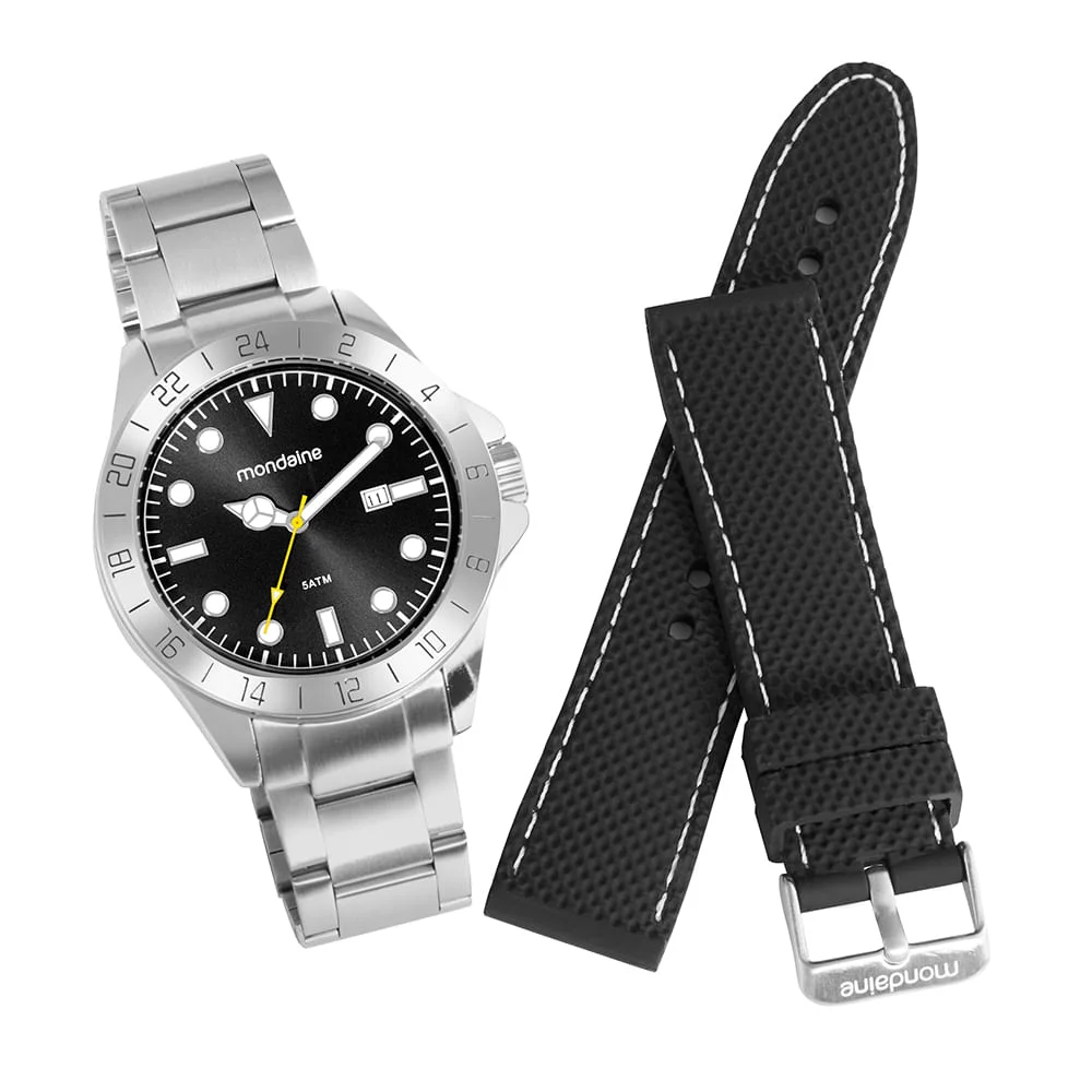 Relógio Masculino Troca Pulseira Prata Prata 5