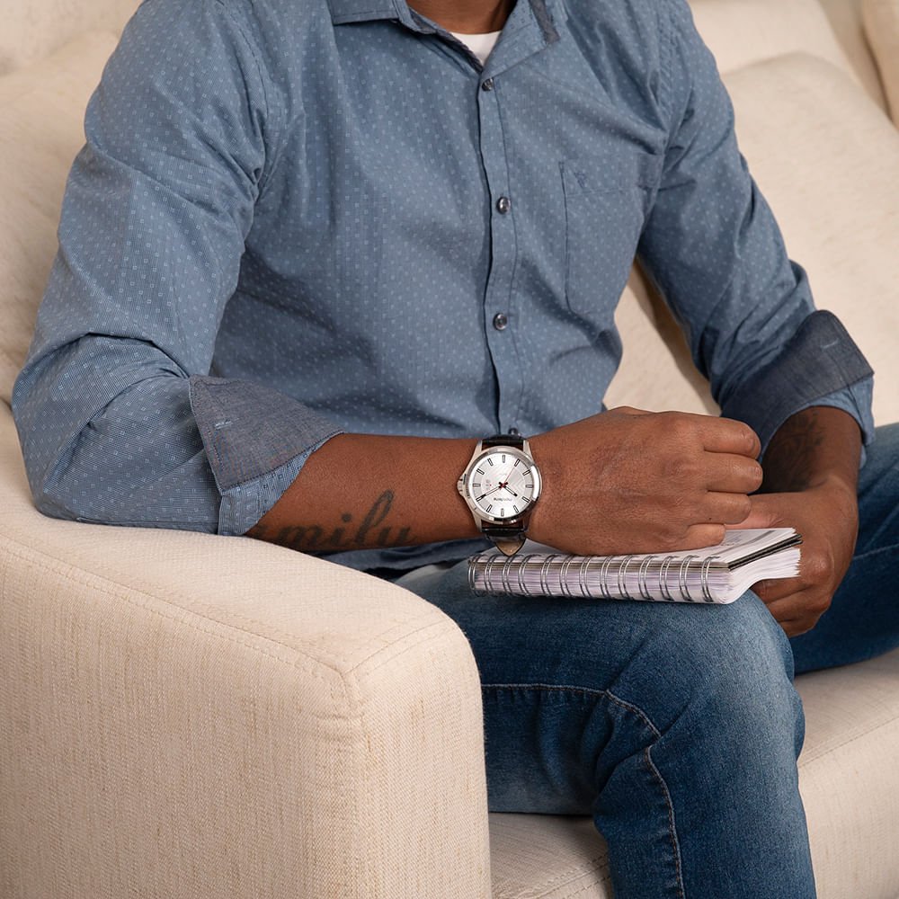 Relógio Masculino Social Visor Texturizado Prata Prata 4