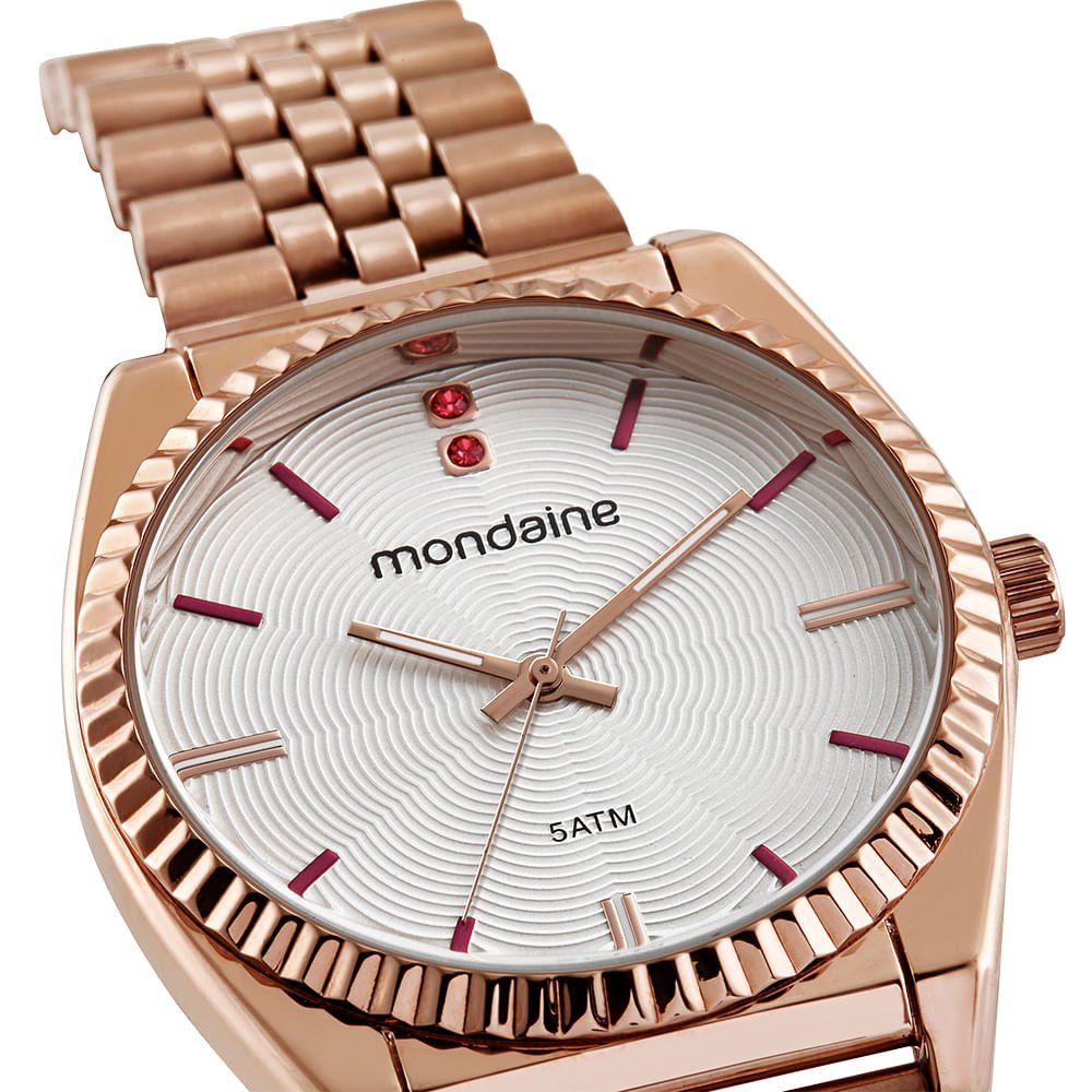 Relógio Feminino Visor Texturizado Cristais Rosé Dourado 6