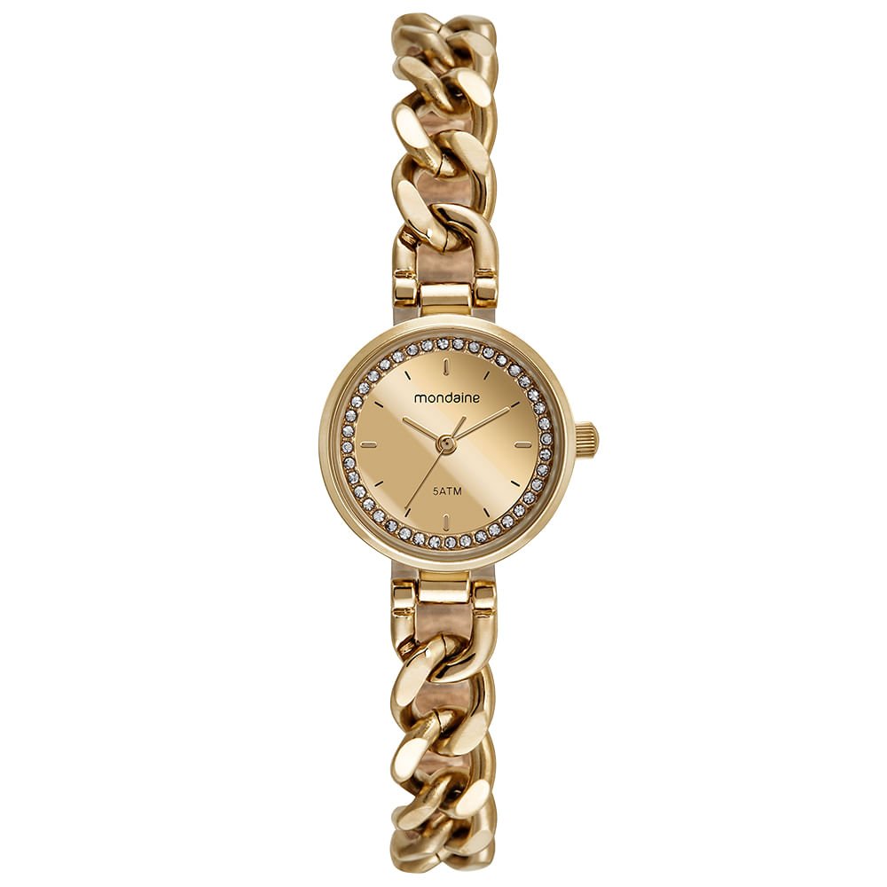 Relógio Feminino Espelhado Corrente Dourado