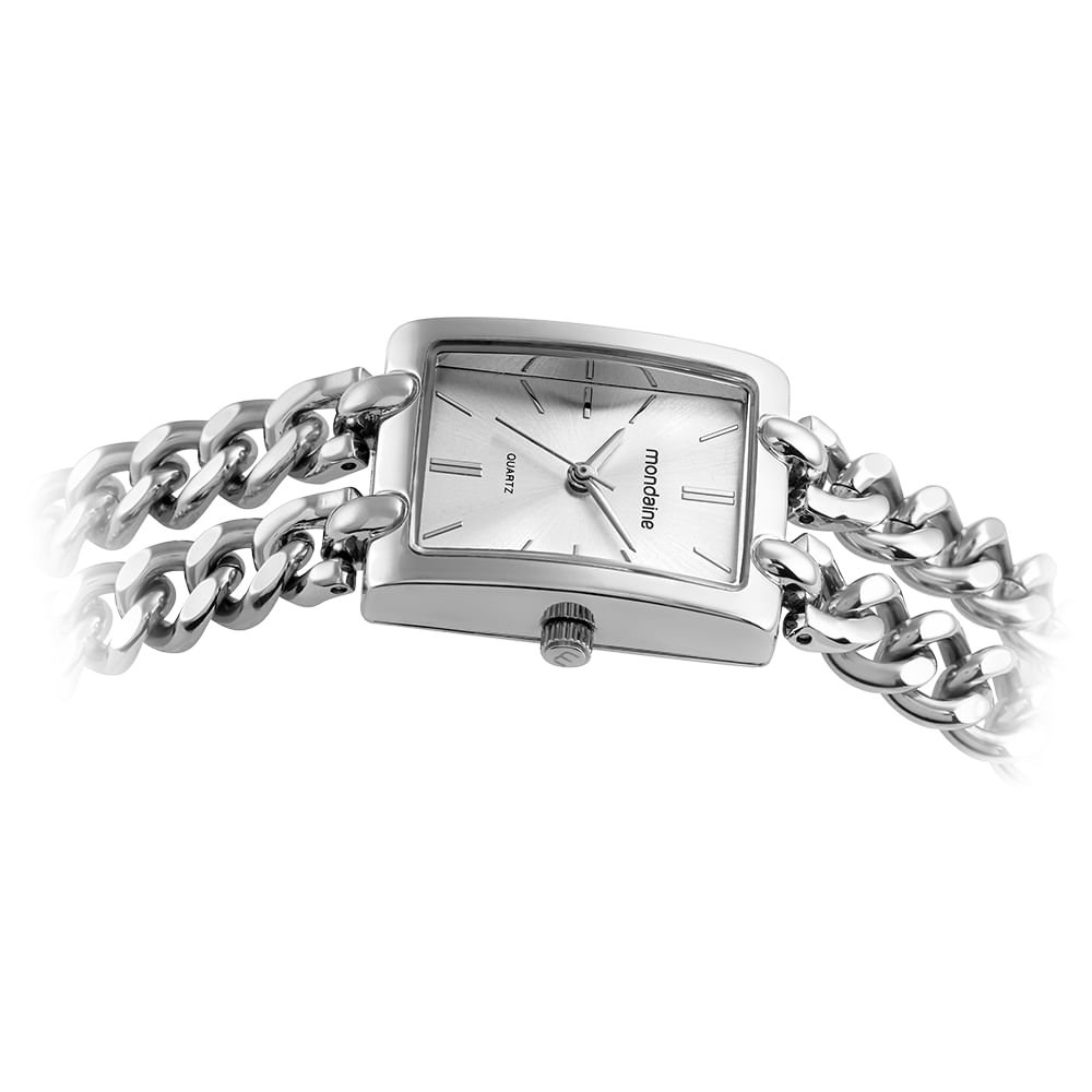 Relógio Feminino Quadrado Corrente Prata Prata 2