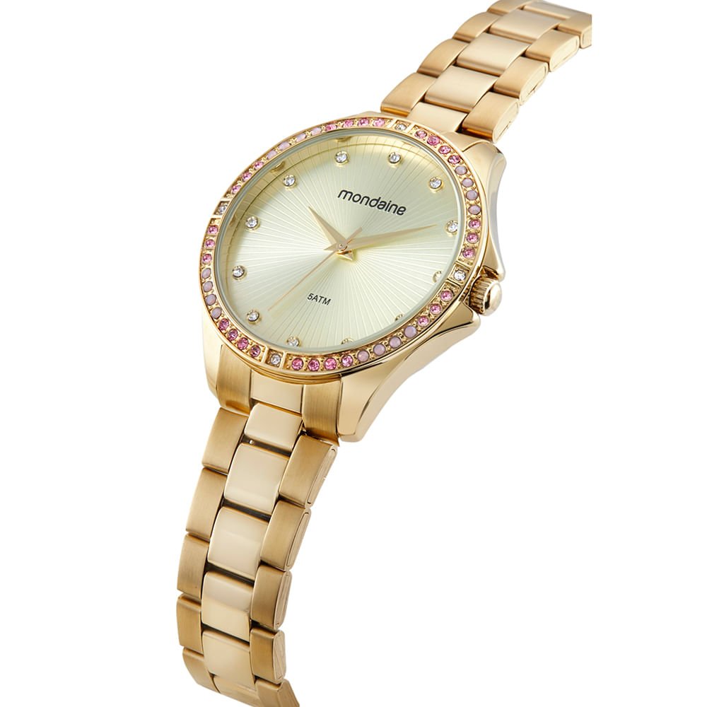 Relógio Feminino Dourado com Cristais Coloridos Dourado 6