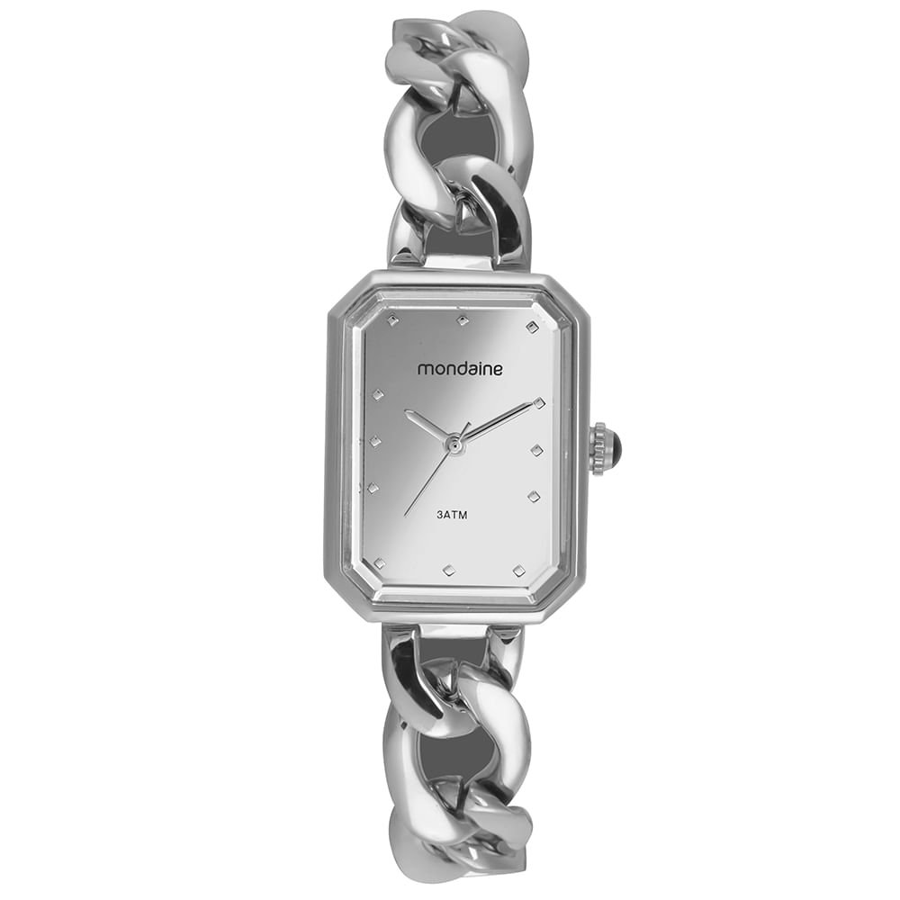 Relógio Feminino Quadrado Corrente Prata