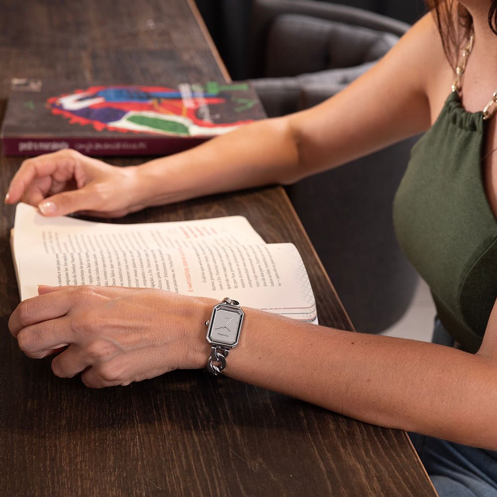 Relógio Feminino Quadrado Corrente Prata Prata 4