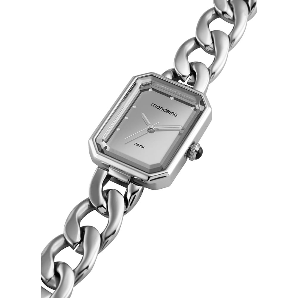 Relógio Feminino Quadrado Corrente Prata Prata 6