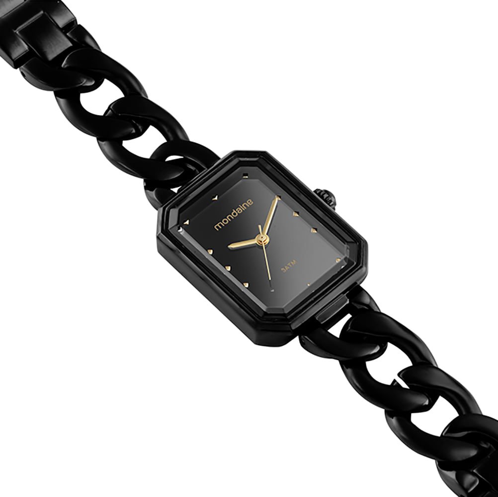 Relógio Feminino Quadrado Corrente Preto Preto 6