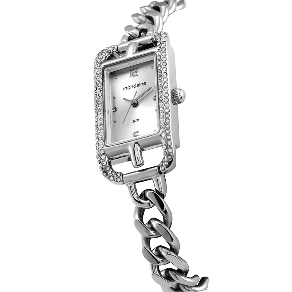 Relógio Feminino Quadrado Correntes Prata Prata 2