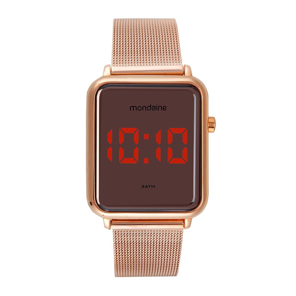 Relógio Feminino Digital Quadrado Espelhado Rosé Rosa 1