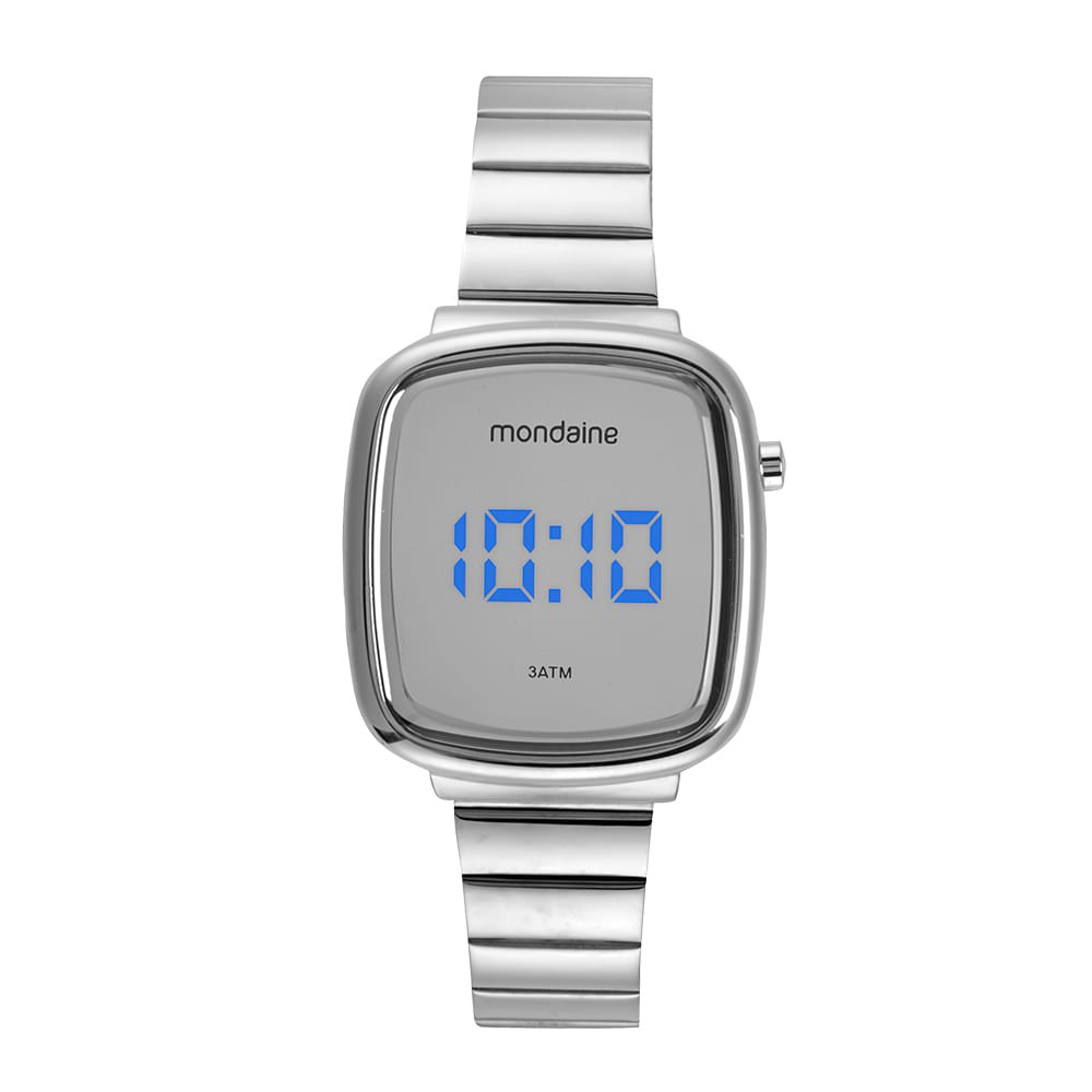 Relógio Feminino Digital Quadrado Espelhado Led Prata