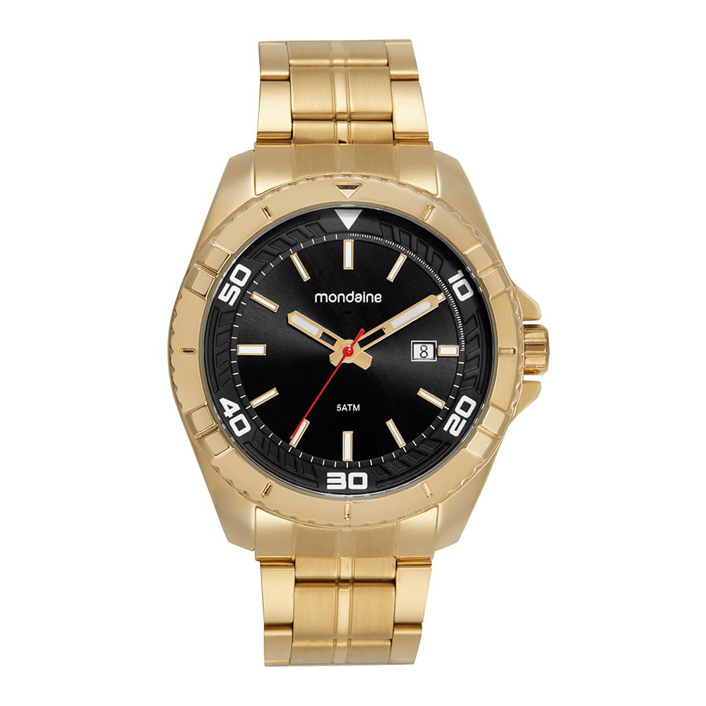 Relógio Masculino Robusto Calendário Dourado Dourado 1