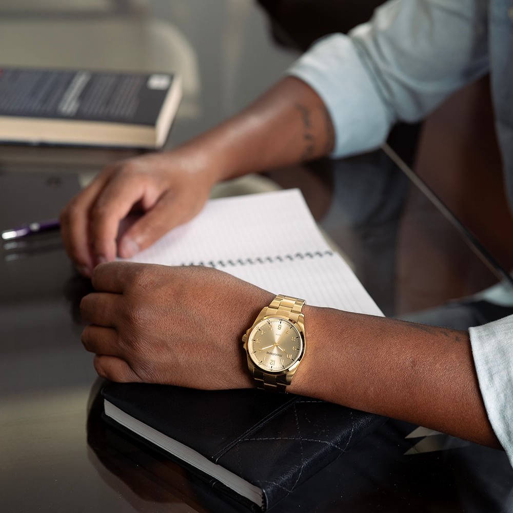 Relógio Masculino Aço Social Dourado Dourado 2