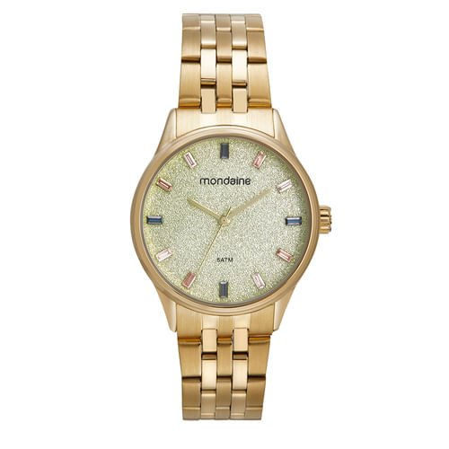 kit Relógio Feminino Glitter Dourado Com Porta Jóias Dourado 2