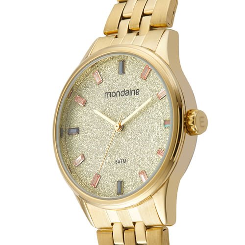 kit Relógio Feminino Glitter Dourado Com Porta Jóias Dourado 3