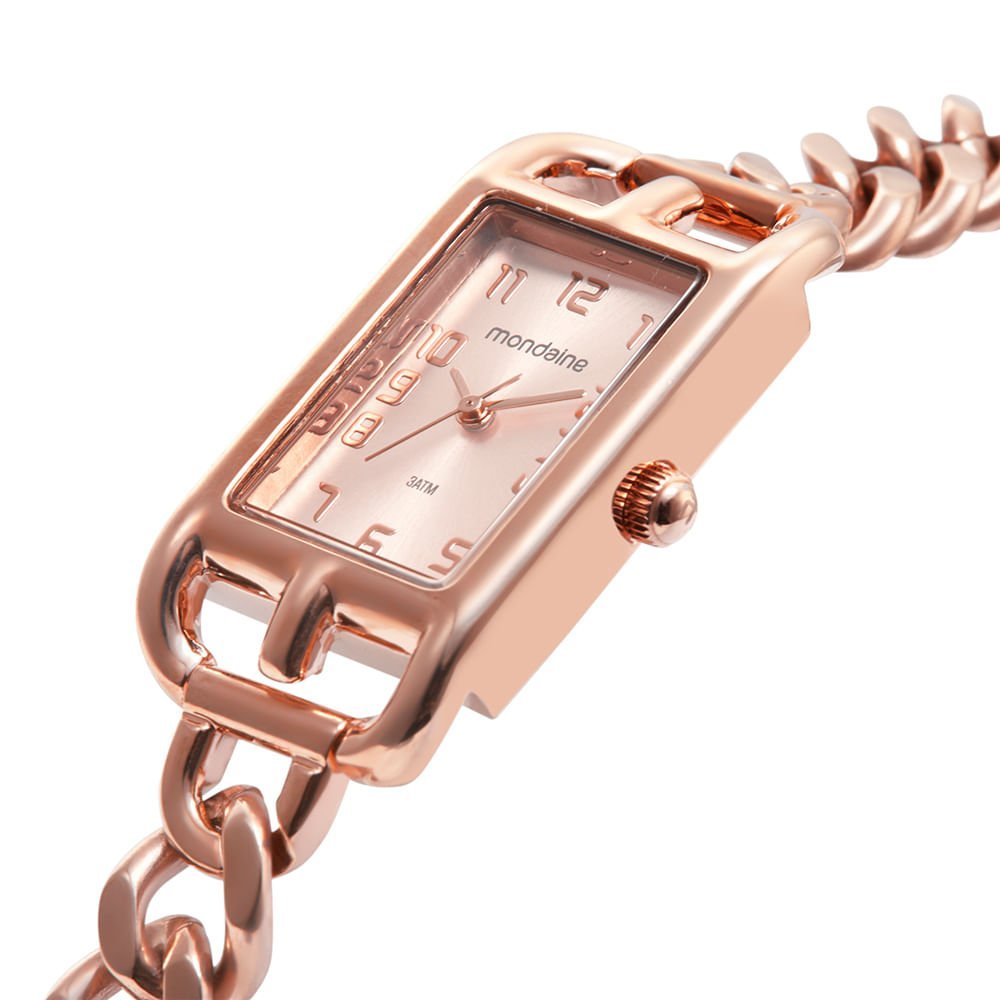 Relógio Feminino Quadrado Corrente Rosé Rosa 2