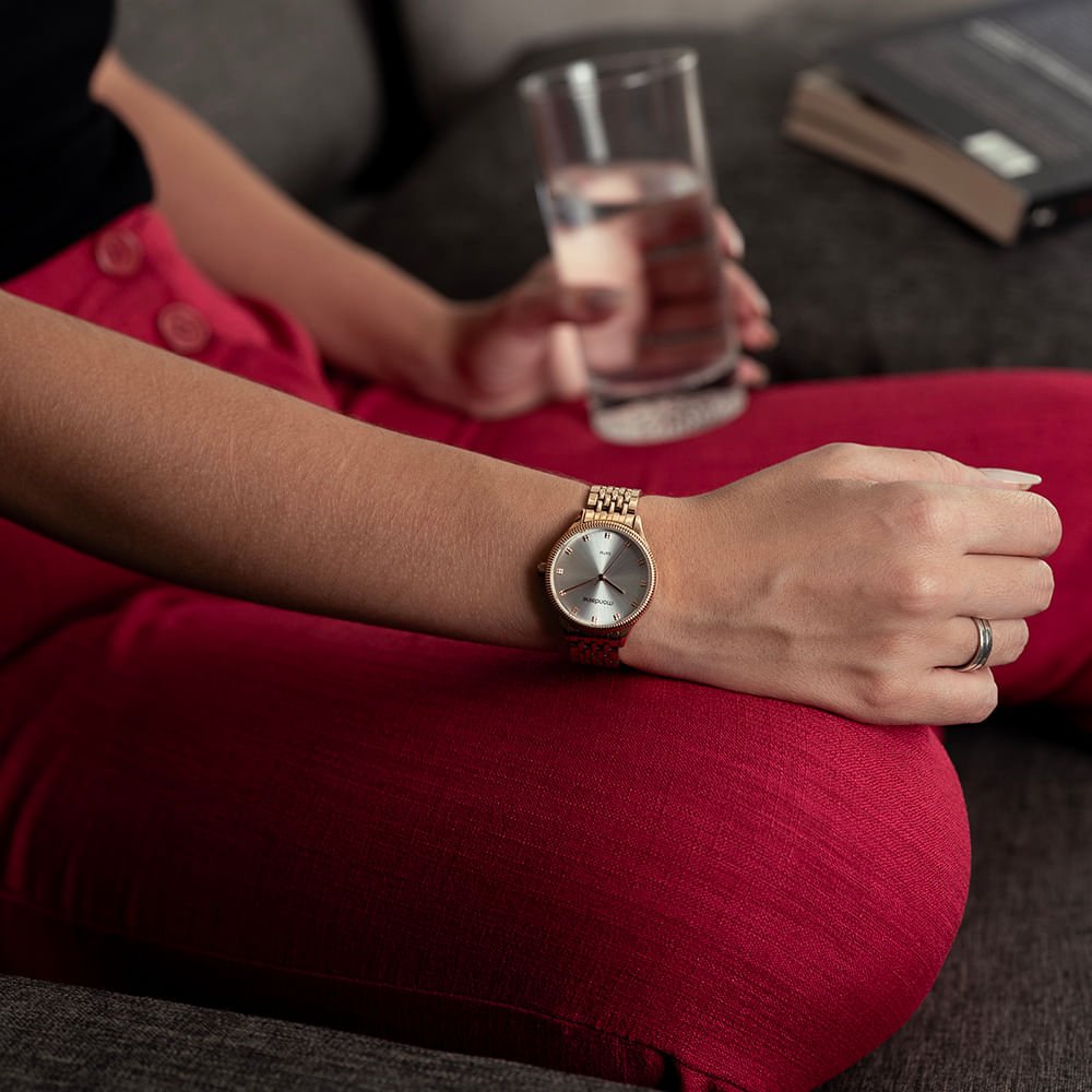 Kit Relógio Feminino Cristais Rosé com Porta Jóias Rosa 3