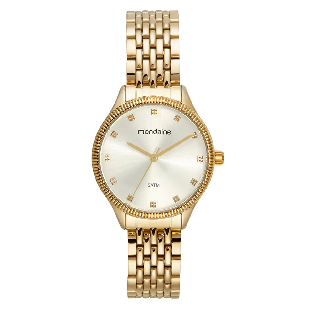 Kit Relógio Feminino Cristais Dourado com Porta Jóias Dourado 2