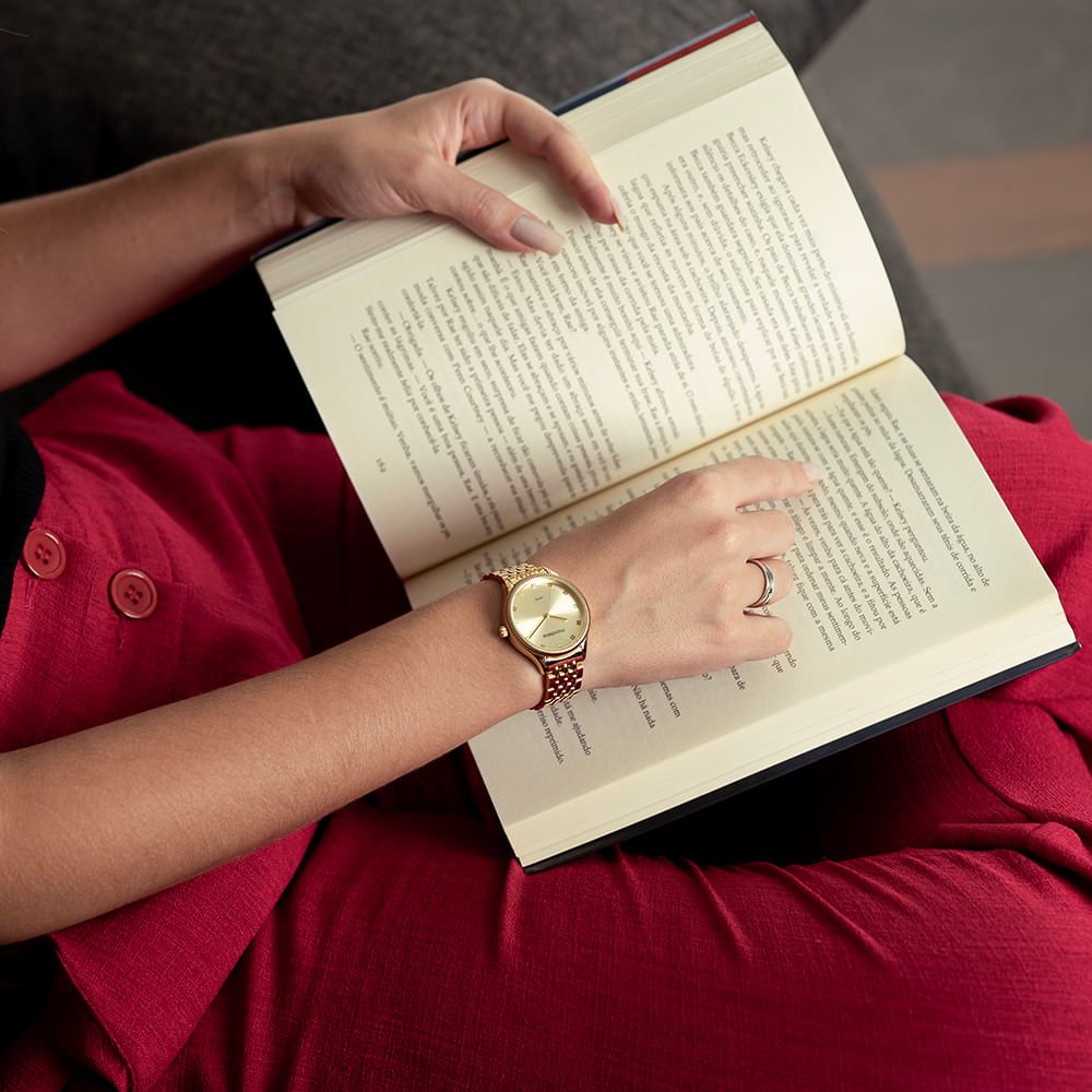 Kit Relógio Feminino Cristais Dourado com Porta Jóias Dourado 3