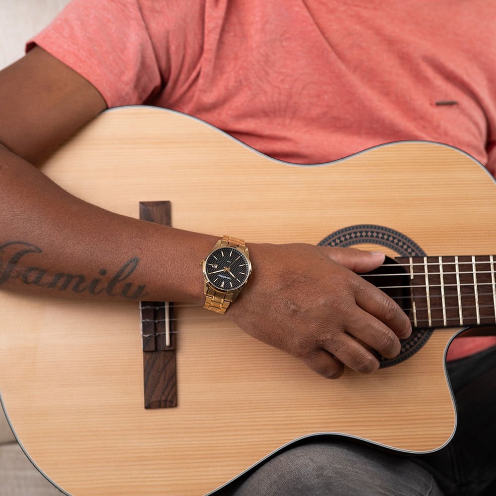 Relógio Masculino Social Com Calendário Dourado Dourado 3