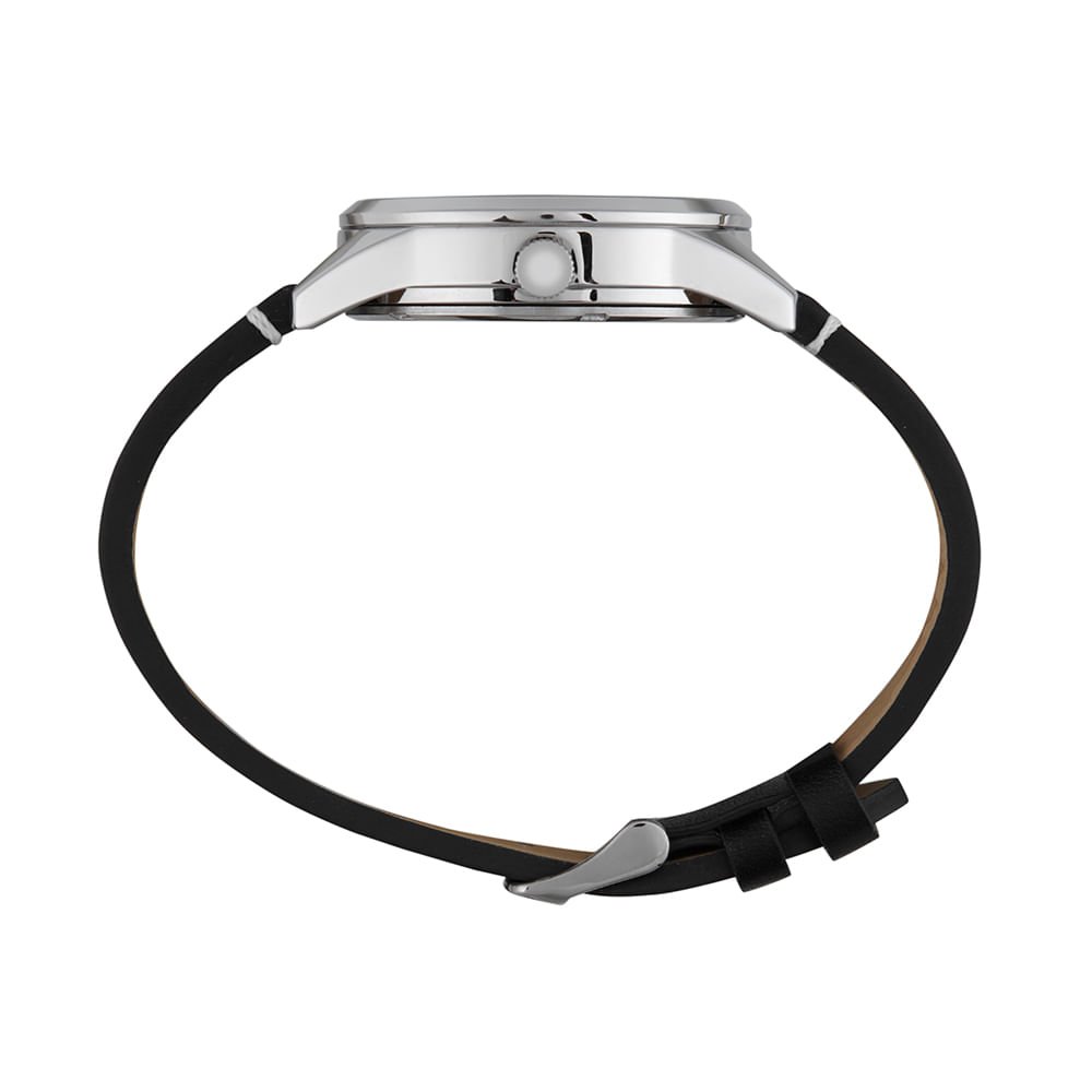 Relógio Masculino Couro Visor Texturizado Prata Preto 4