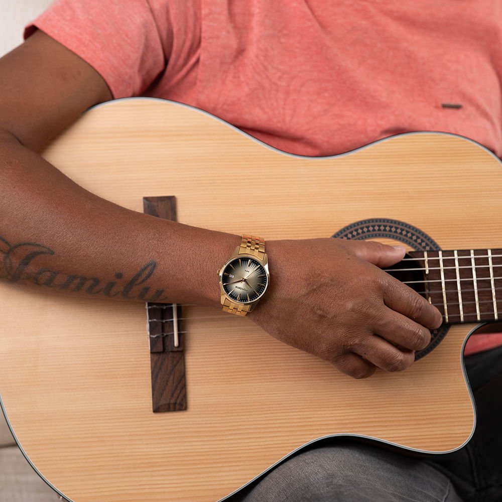 Relógio Masculino Mostrador Texturizado Degradê Dourado Dourado 3