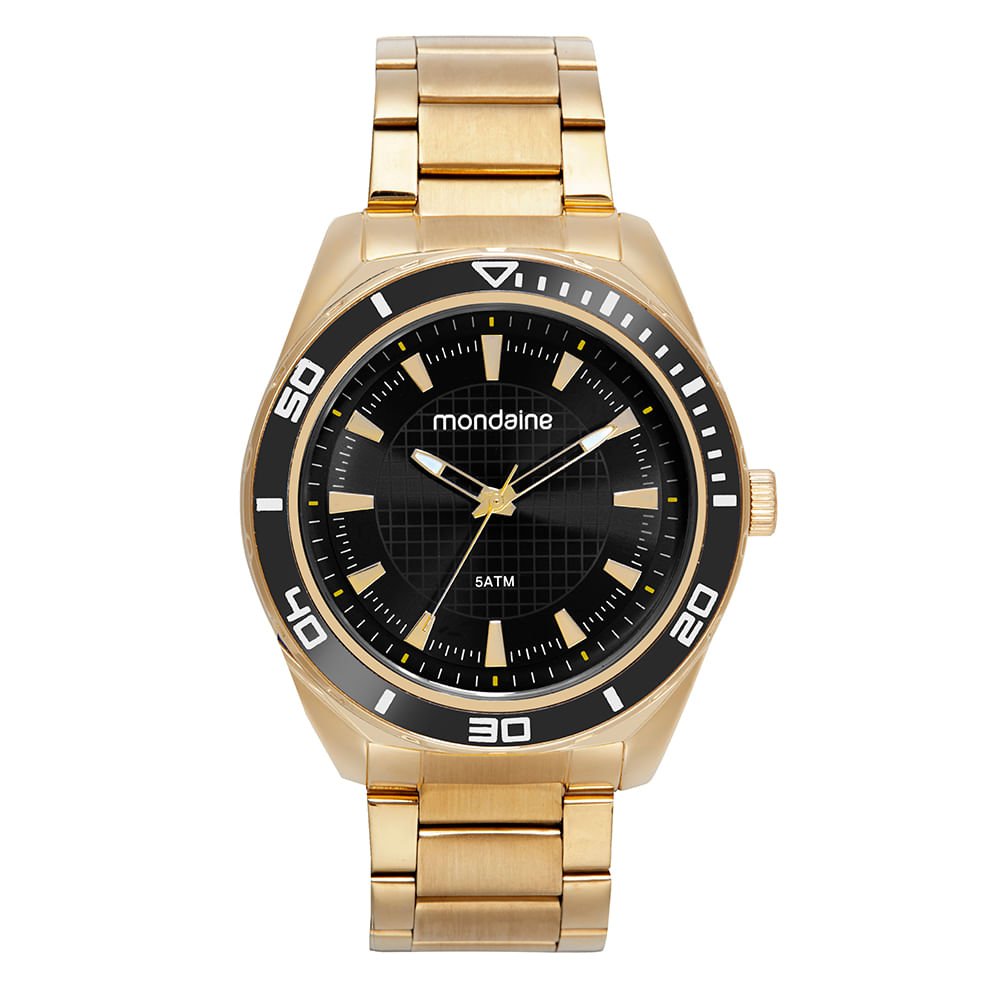 Relógio Masculino Clássico Dourado com Visor Preto