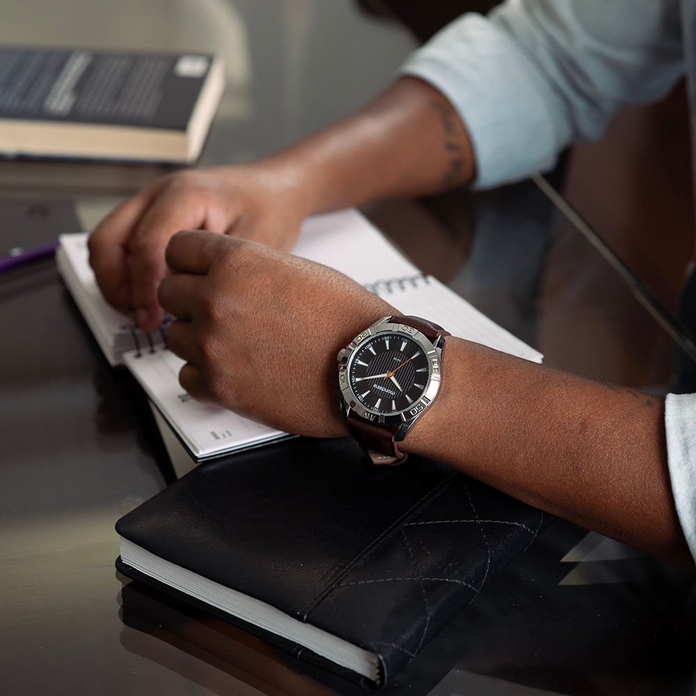 Relógio Masculino Clássico Prata Marrom/Prata 2