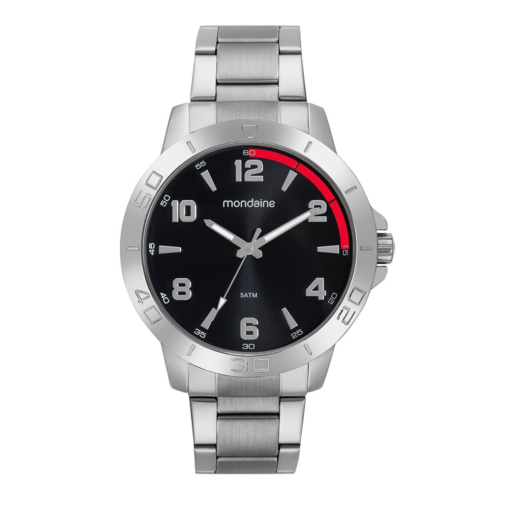 Relógio Masculino Casual Prata Detalhes Vermelho