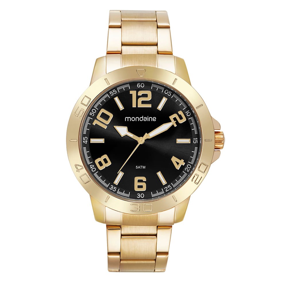 Relógio Masculino Casual Dourado Mostrador Preto