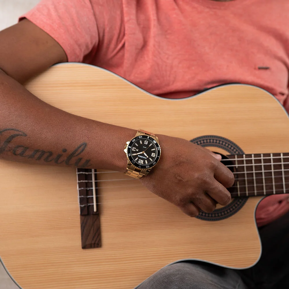 Relógio Masculino Casual Dourado e Preto Preto 2