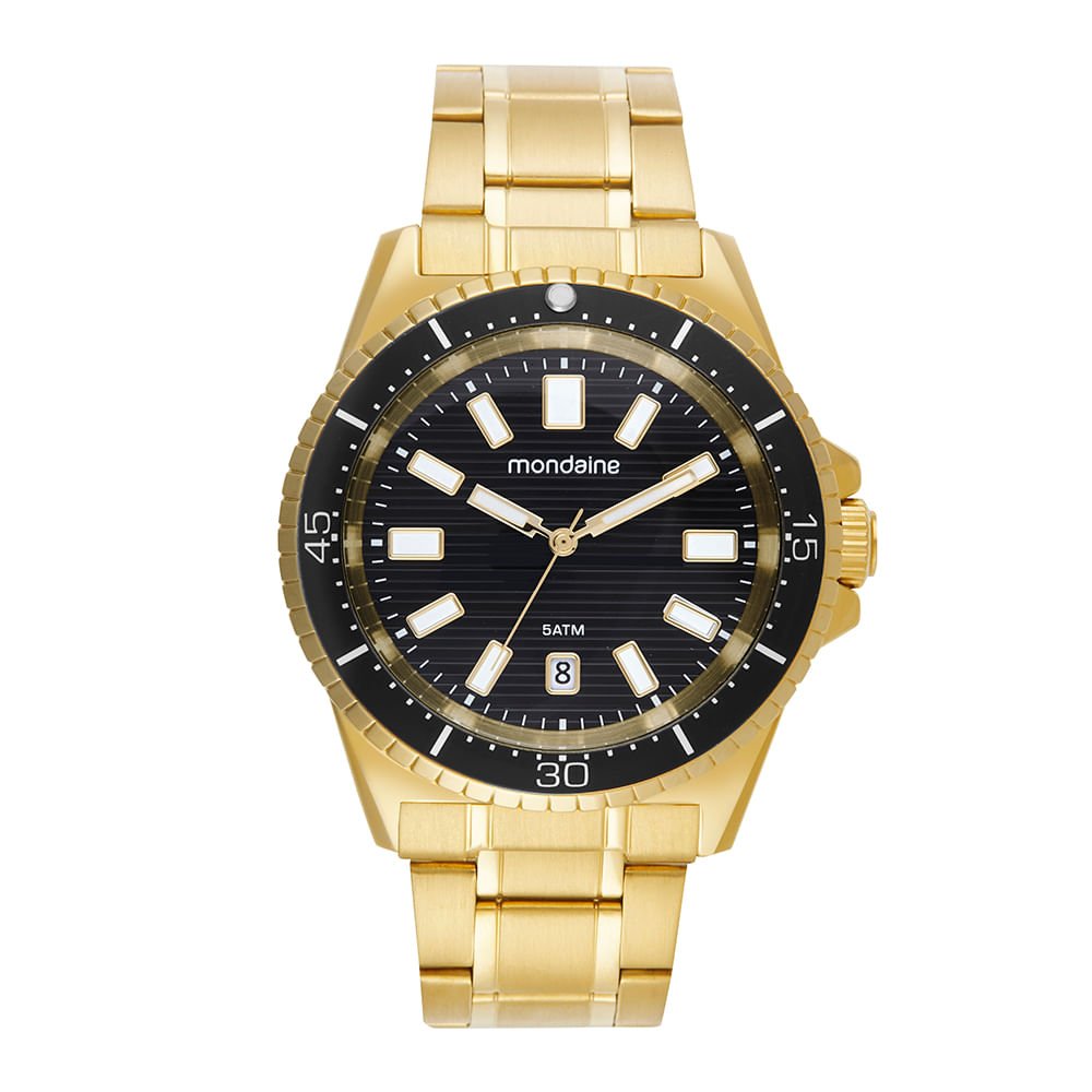 Relógio Masculino Vidro Abaulado Dourado