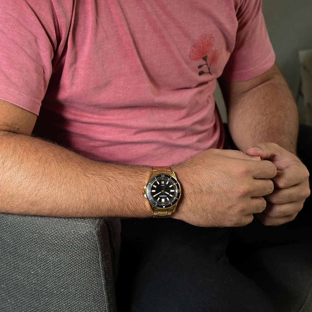 Relógio Masculino Vidro Abaulado Dourado Dourado 2