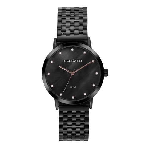 Relógio Feminino Madrepérola Cristais Preto