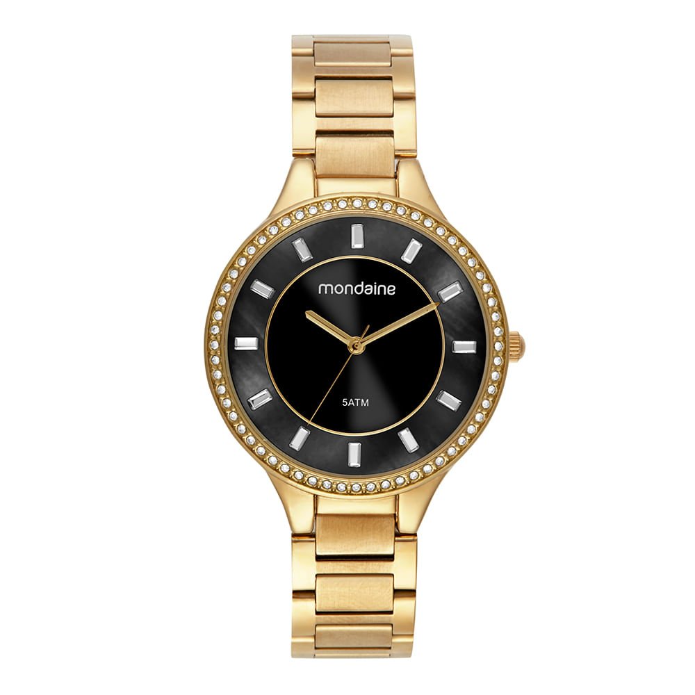 Relógio Feminino Madrepérola e Cristais Dourado