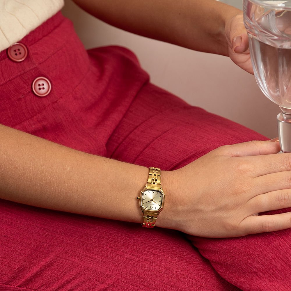 Relógio Feminino Quadrado Vintage Dourado Dourado 3