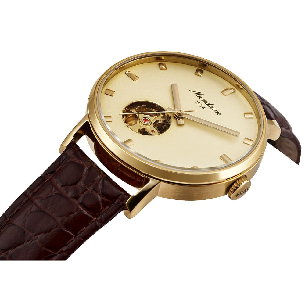 Relógio Masculino Automático Couro Dourado Dourado 2