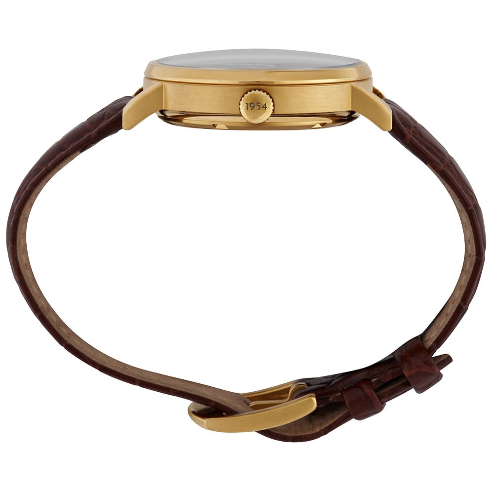 Relógio Masculino Automático Couro Dourado Dourado 4