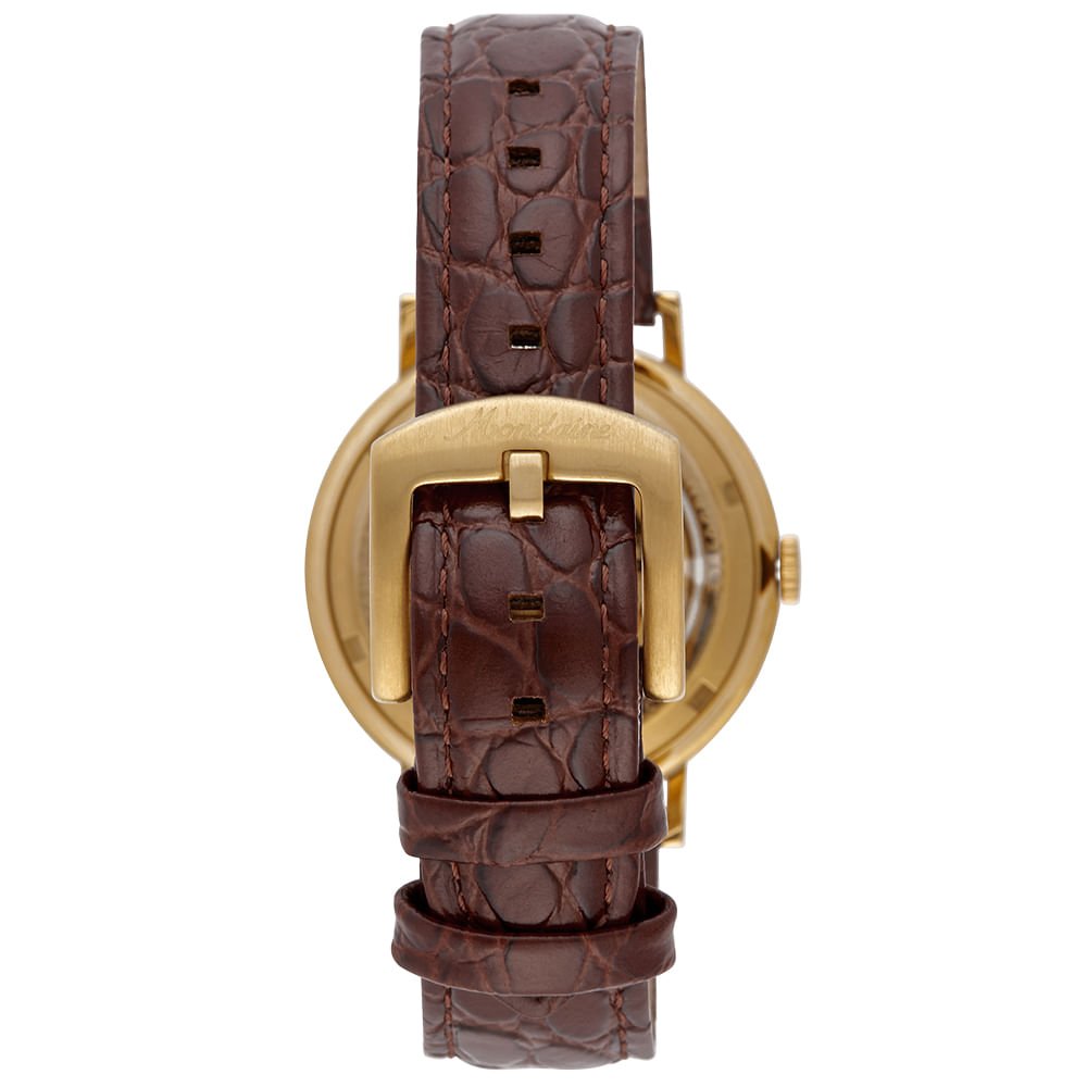 Relógio Masculino Automático Couro Dourado Dourado 5