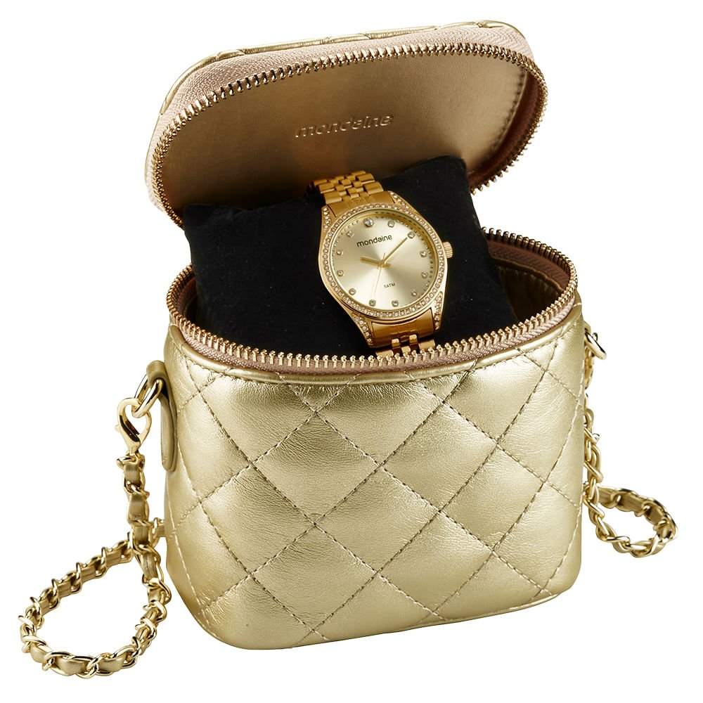 Relógio Feminino Visor Metálico Cristais Dourado Dourado 1